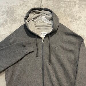 Champion Zip Up Hoodie Mens XLT Gray Fleece Long Sleeve Logo S0891X